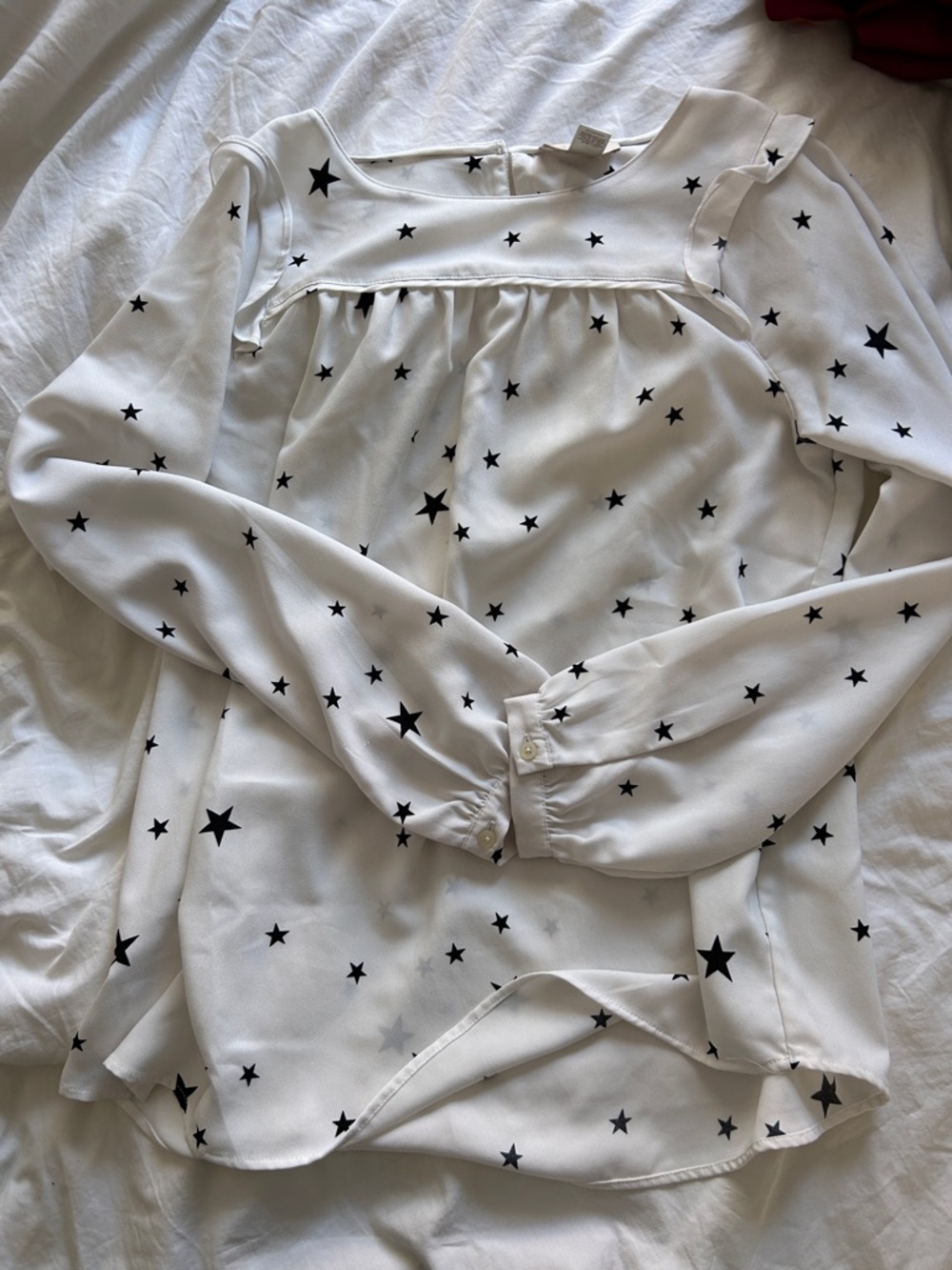 LOFT White Blouse with Black Star Print